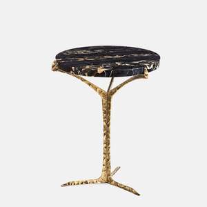 Table d'appoint en marbre de haute qualité, mobilier haut de gamme, accents métalliques, table ottoman pour hôtel, maison, salon, laiton - Product Image 1