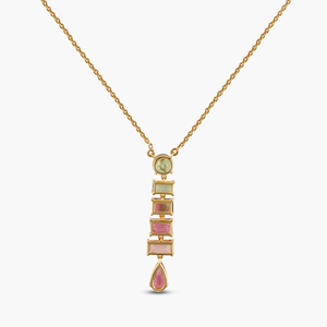 Collier pendentif de luxe pour femme en or jaune avec pierres précieuses multicolores en forme de goutte d'eau, chaîne serpent, pour usage quotidien - Product Image 2