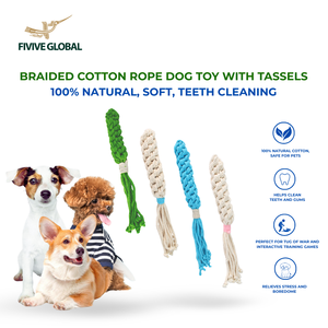 Juguete para perros de cuerda de algodón trenzada duradera con borlas que ayuda a limpiar los dientes, reduce el aburrimiento y promueve hábitos de masticación saludables. - Product Image 4