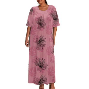 Robe longue personnalisée à manches bouffantes pour femme, motif fleurs hawaïennes Ohia Lehua Pohutukawa, idéale pour l'été, vente en gros, robes décontractées sur mesure - Product Image 1