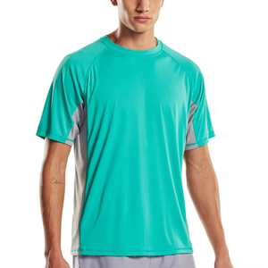T-shirt pour homme à manches raglan bleu sarcelle, col rond, séchage rapide, tricoté, coupe classique, sportif, couleur unie - Product Image 1