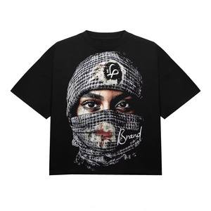 T-shirt noir pour homme avec impression photo, design masque facial, coupe classique, col rond, manches courtes, style streetwear - Product Image 1