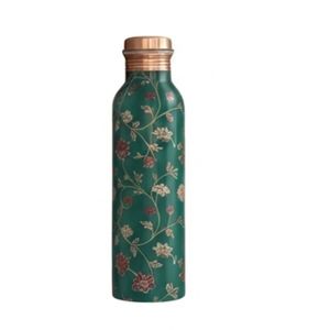 Custom <b>Botanical</b> <b>Print</b> Copper Water Bottle Leak-Proof Eco Custom Printed Green Copper Water Bottle Elegant Floral Design - Product Image 1