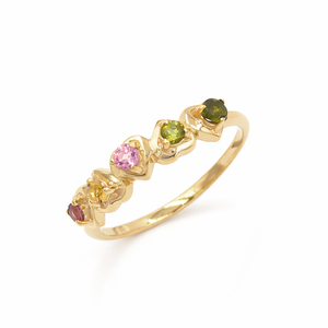 แหวนเงินแท้ 925 ประดับทัวร์มาลีนหลากสี รูปหัวใจห้าเม็ด ดีไซน์เนอร์จิวเวลรี่ - Product Image 1