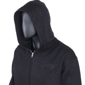Sudadera con Capucha Negra para Hombre, con Cierre, Logotipo Bordado, Patrón de Puntos, Felpa Francesa de Algodón, Estilo Casual para Otoño, Corte Regular - Product Image 3