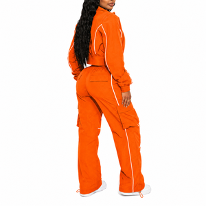 Ensemble survêtement coupe-vent zippé pour femme, pantalon cargo, tenue streetwear légère en nylon - Product Image 2