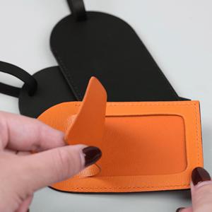 Personalized Genuine Leather Luggage <b>Tags</b> Custom Logo Travel Bag Labels Privacy Shield <b>Suitcase</b> <b>Tags</b> Gold LMP-0254 - Product Image 2