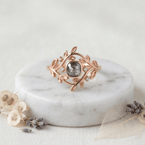 Anillo de Diamante Natural Salt Pepper Diamond Kite, Joyería de Compromiso Rústica de Lujo, Certificado GIA, Diseño de Herencia Nupcial - Product Image 1
