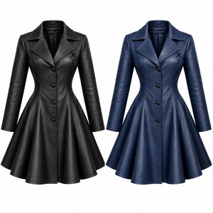 Manteau en cuir véritable pour femmes |   Bleu Noir Rouge |   Fabricant OEM ODM |   Conception de qualité supérieure |   Vêtements en cuir | - Product Image 5