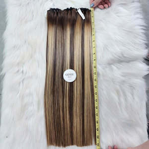 Extensions de cheveux vierges vietnamiens lisses, couleur BLONDE MÈCHES NOIRES, Super Double Drawn, avec closure et double trame, fabrication à la machine - Product Image 3