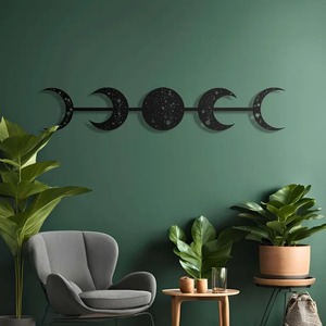 Metal Moon Phases <b>Wall</b> <b>Art</b> Black <b>Geometric</b> Horizontal Modern Handmade Hanging Decor Minimalist Home Decoration Mini 10-17 Inch - Product Image 1