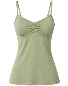Débardeur Femme Vert Olive Coupe Ajustée Bretelles Réglables Extensible Décontracté Basique Été Confortable Quotidien - Product Image 2