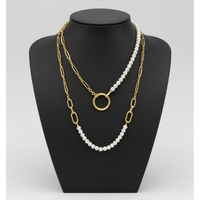Collar de Perlas de Oro de 18 Quilates con Eslabón Alargado de Oro