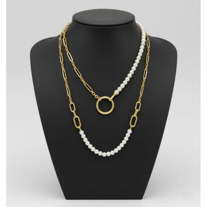 Collar de Perlas de Oro de 18 Quilates con Cadena de Eslabones Alargados y Colgante de Perla de Agua Dulce - Product Image 1