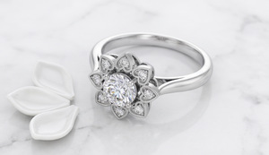 Floral Halo Lab Grown Diamond <b>Ring</b> for Women, Heart Petal Cluster Engagement <b>Ring</b>, Round Cut Diamond Look <b>Statement</b> <b>Ring</b> - Product Image 5