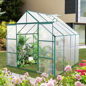 Serre en polycarbonate 8x8 pieds à double porte, base surélevée en aluminium robuste, pour jardins extérieurs - Product Image 1