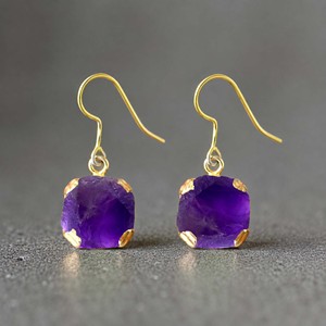 Wholesale Ratnarachit Natural Raw Amethyst Dangle Hoop <b>Earrings</b> 18k Gold Plated Channel Setting Minimalist Wire Gemstone Jewelry - Product Image 1