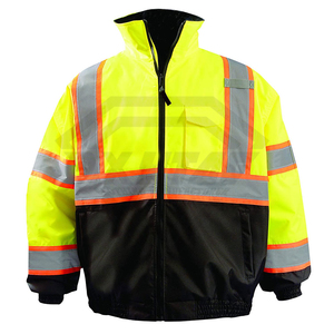Custom High Visibility Safety Bomber <b>Jacket</b> <b>Waterproof</b> Reflective Winter Workwear Neon <b>Yellow</b> Black Security Guard Parka Coat - Product Image 1