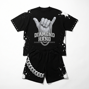 Conjunto de Camisetas para Hombre Diamond Hand, Cuello Redondo Negro, Estilo Urbano, Estampado, Ropa de Verano - Product Image 1