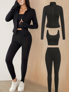 Ensemble de yoga et de sport trois pièces Atlaset Performance pour femmes, vêtements de sport sans couture, leggings taille haute, soutien-gorge, veste, OEM ODM, marque privée - Product Image 6