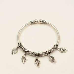 DIVYORO Women's Ethnic Oxidized <b>Silver</b> Plated Brass Single Leaf <b>Charm</b> KADA Bangle - Product Image 1