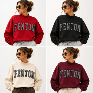 Sudadera Personalizada Fenton con Cuello Alto, 350GSM, Felpa Gruesa, Diseño a Cuadros Gingham, Apliques, Patchwork, Estilo Universitario, para Días de Partido - Product Image 3
