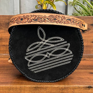 Botte point motif usiné à la main en cuir suédé sac à bandoulière rond pour femmes haute qualité en cuir de vachette luxe bandoulière sac à main - Product Image 4