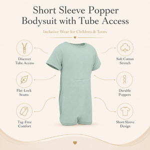 Body de tubo color verde salvia con acceso a tubo |   Ropa Sensorial Especial para Niños, Prendas Inclusivas de Manga Corta, Algodón Elástico, Cómodas y Fáciles de Vestir - Product Image 5