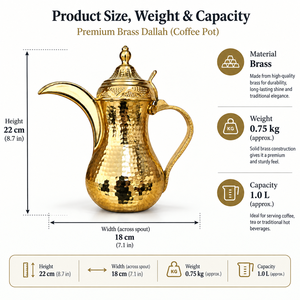 Premium Hammered Gold Brass Arabic Coffee Pot Dallah Long Spout Traditional Bedouin Tea <b>Kettle</b> Commercial Grade Drinkware Factor - Product Image 5