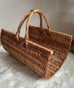 Cesta para Leña de Mimbre Hecha a Mano, de Madera Natural de Sauce, Ideal para Decoración de Chimenea, Jardín e Interiores del Hogar, de la India - Product Image 3