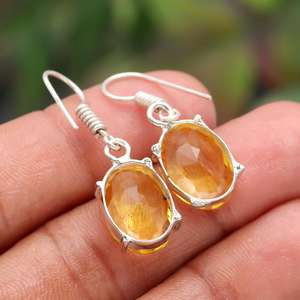 Minimalist <b>Citrine</b> <b>Earring</b> 925 Sterling Silver Yellow Color Oval Shape Gemstone Solitaire Jewelry - Product Image 4
