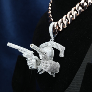 Colgante de Calavera de Doble Pistola Semidimensional de Plata de Ley S925 para Hombre y Mujer, con Moissanita VVS, Estilo Hip Hop para Raperos - Product Image 2