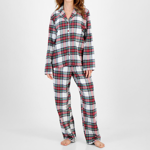 Ensemble de pyjama en satin deux pièces personnalisé OEM pour femmes, 100% coton, dentelle respirante, vêtements de nuit doux, haut et short, hiver, logo personnalisé - Product Image 5