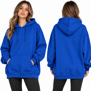 Women's Oversized Black Hooded Sweatshirt Long Sleeve Solid Color Fleece Pocket Design Autumn Casual Wear - Product Image 6