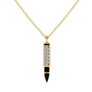Collier pendentif en émail noir en forme de balle avec diamant - Product Image 2