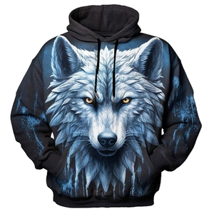 Sweat-shirt à capuche unisexe avec impression intégrale de loup en sublimation 3D, sweat-shirt épais, impression numérique personnalisée, streetwear, automne - Product Image 3