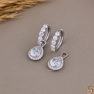 925 <b>Silver</b> Pear Cut Moissanite Halo Drop <b>Earrings</b> Convertible Hoop & Detachable <b>Dangle</b> Bridal <b>Earrings</b> Wedding Jewelry - Product Image 6