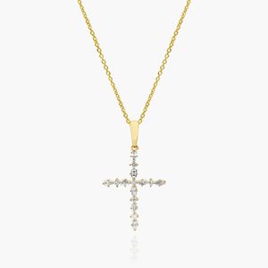 Alternating Diamond Cross <b>Necklace</b> In Yellow Gold - Product Image 1