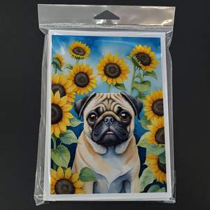 Whimsical Pug in Sunflowers A7 Size <b>5x7</b> Blank Note Cards Pack of 8 with <b>Envelopes</b> Greeting Cards - Product Image 3