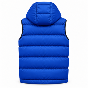 Gilet matelassé à capuche bleu pour homme, coupe régulière, sans manches, fermeture éclair, extérieur en polyester, marque SOMBRERO SPORTS - Product Image 2