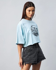 เสื้อยืดครอปทรงหลวม แขนสั้น คอกลม ผ้าฝ้าย สไตล์สตรีทแวร์ลำลอง สำหรับผู้หญิง - Product Image 5