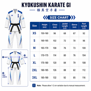 MEGAMAPLE Kyokushin Karate Gi <b>Black</b> Blue Embroidered V-Neck Full Sleeve Cotton Breathable Adult Men's Regular Fit MEGAMAPLE Club - Product Image 3