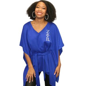 Poncho Zeta Phi Beta para Mujer, Azul Rey, Cuello en V, Capa con Cinturón, Bordado, Estilo Griego, Túnica Elegante e Informal - Product Image 6