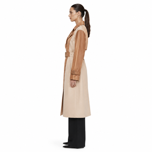 Abrigo Blusón Largo de Lana para Mujer, Estilo Oversize, con Bloques de Color, de Cuero Genuino de Vaca, Ecológico, para Otoño - Product Image 3