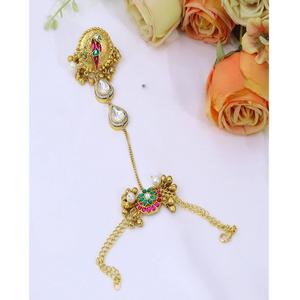 Magnifique bracelet chaîne à maillons en laiton plaqué or de qualité supérieure, orné de perles Kundan, pour femme, style traditionnel indien, idéal pour les mariages. - Product Image 2