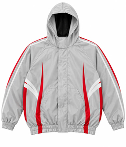 Veste coupe-vent à capuche sportive pour homme, gris et rouge, coupe régulière, polyester tissé, style automne, Roxy Sports - Product Image 1