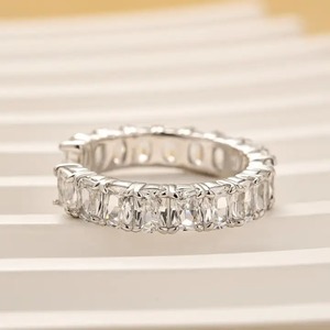 Women's 925 Moissanite 4.5 Carat Elongated Cushion Cut <b>Simulated</b> <b>Diamond</b> Gold Plated Sterling Silver Open Surround RingLuxe - Product Image 1