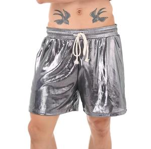 Men's Solid Color Drawstring Mid Waist <b>Shorts</b> in Satin Fabric Casual Style 100% Cotton Front Logo Breathable - Product Image 1