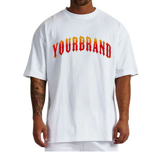 T-shirts pour hommes en coton 100% surdimensionnés avec logo personnalisé, lavage à l'acide, respirants, en tissu peigné, col tombant, séchage rapide - Product Image 1