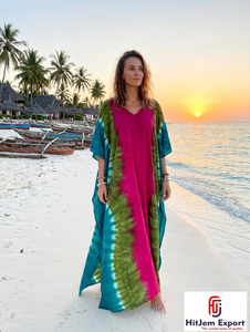 Vestido Kaftán de Playa para Mujer con Estampado Personalizado, Corte Holgado, para Verano, en Seda, Algodón, Rayón y Poliéster, Servicio de Fabricación al por Mayor - Product Image 3